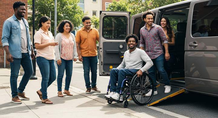 Service de transport adapté pour personnes à mobilité réduite.